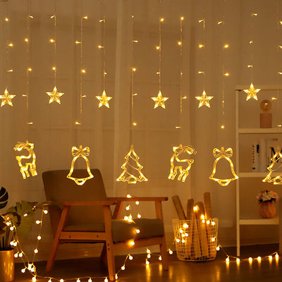 LED Solar Star Moon Curtain Light  Christmas Outdoor Patio Decorative Camping String Lights