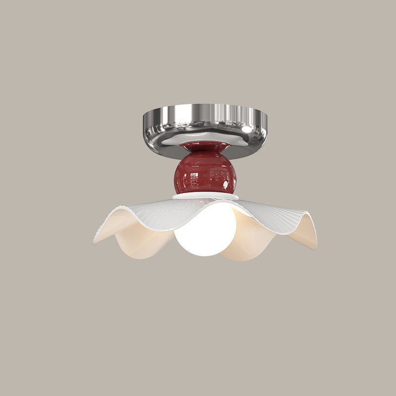 Lustre de plafond semi-encastré moderne en céramique avec dentelle ronde crème à 1 lumière 
