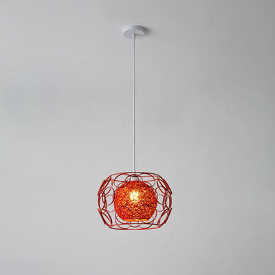 Nordic Creative Weaving Hemp Ball Iron Drum 1-Light Pendant Light