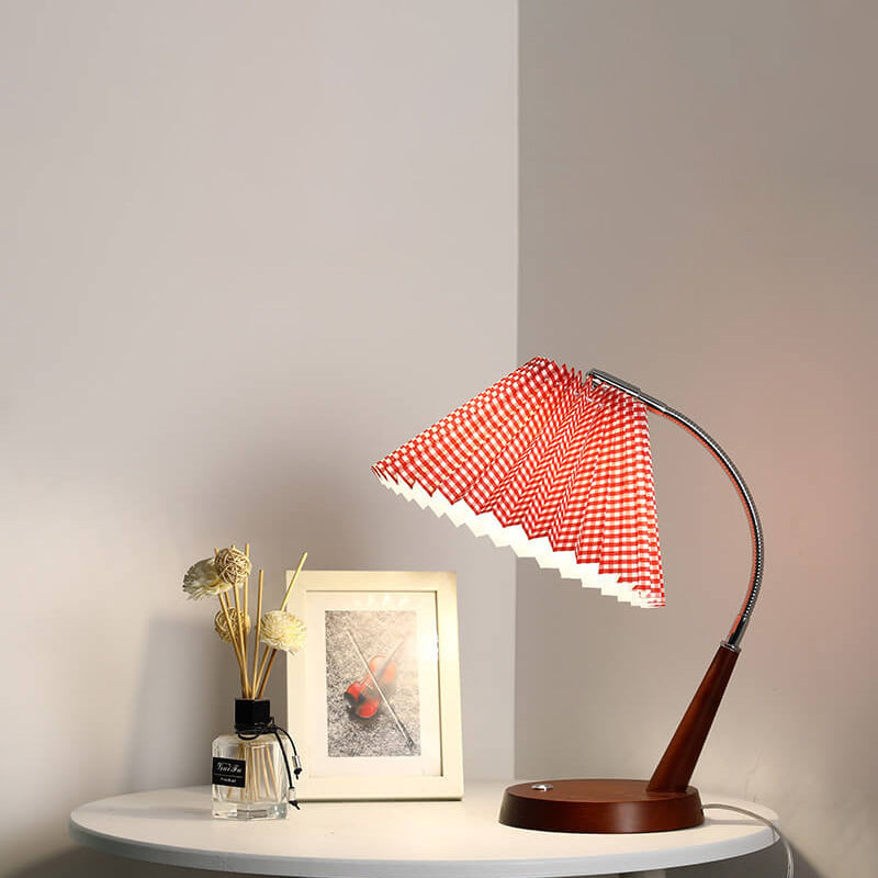 Vintage Pleated Fabric Wood Base Touch 1-Light Table Lamp