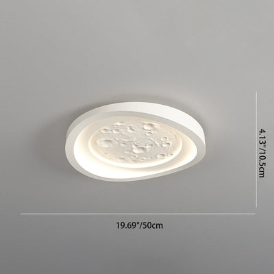 Modern Simplicity Resin Imitation Rock Texture Iron Round Shade LED Flush Mount Ceiling Light For Living Room
