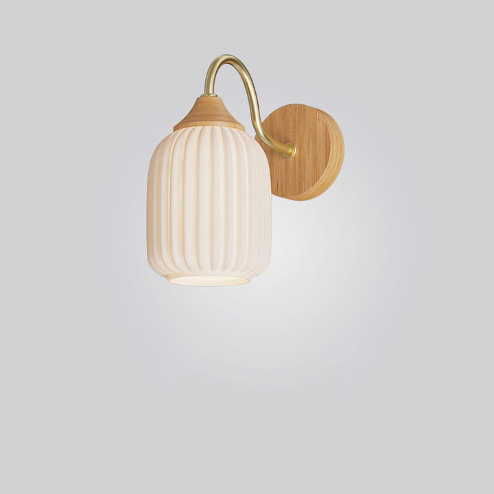Moderne nordische 1-flammige Wandleuchte aus Eisen und Glas mit gestreiftem Rundholz für Wohnzimmer &amp; Schlafzimmer 