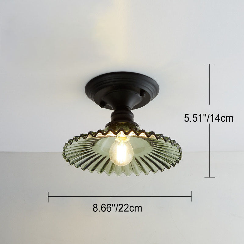 Contemporary Nordic Iron Glass Floral Round Geometry 1-Light Semi-Flush Mount Ceiling Light For Living Room &amp; Bedroom