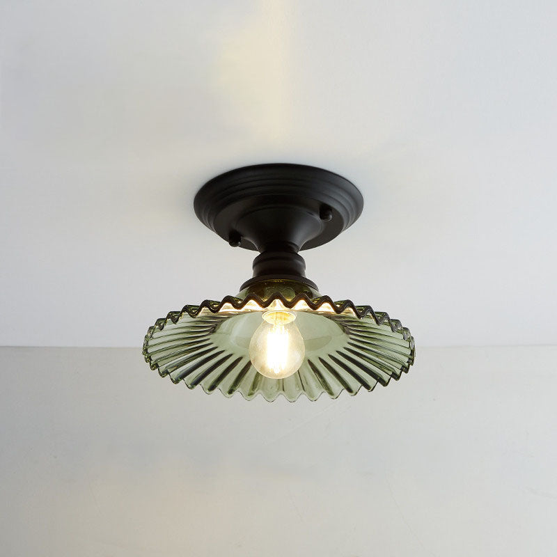 Nordic Vintage Glass Floral Round Geometry 1-Light Semi-Flush Mount Ceiling Light