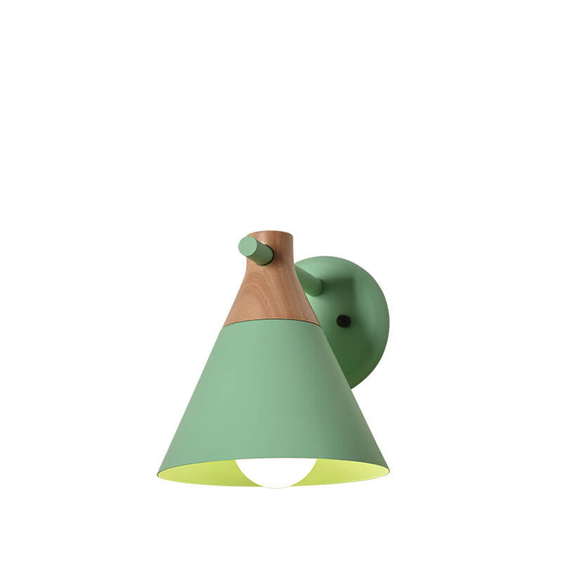 Nordic Solid Wood Macaron Cone Shade 1-Light  Wall Sconce Lamp