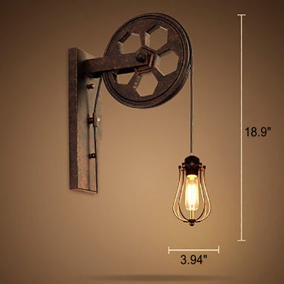 Vintage Industrial Pulley Iron 1-Light Wall Sconce Lamp