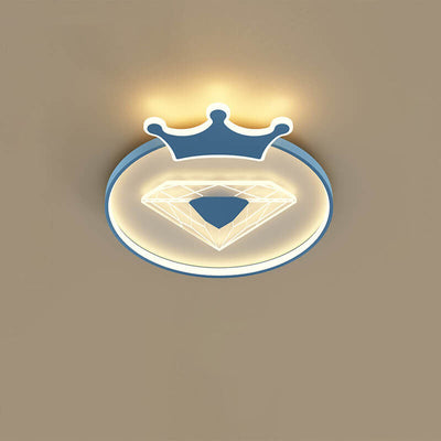 Creative Simplicity Round Crown Diamond Acrylic Shade LED Kids Flush Mount Ceiling Light