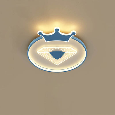 Plafonnier LED pour enfants avec abat-jour acrylique en forme de couronne ronde et diamant de simplicité créative 