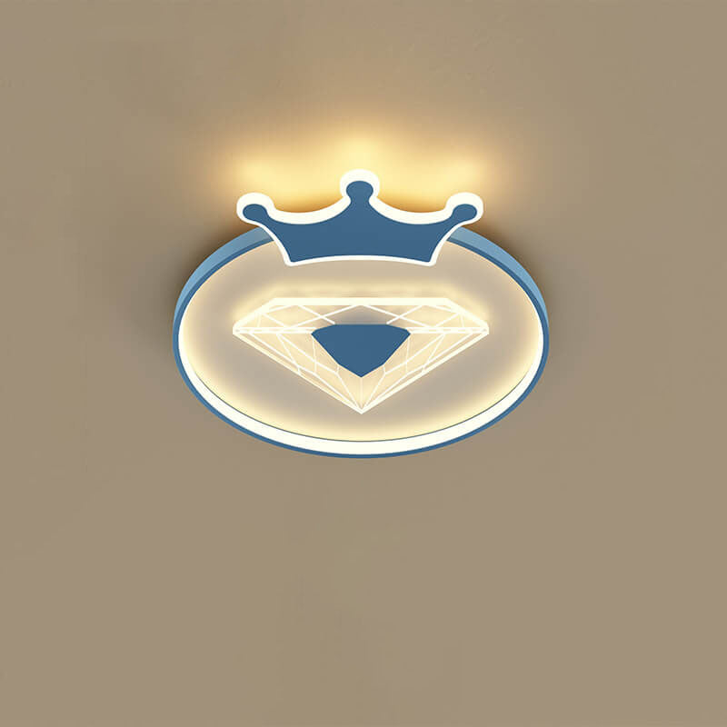 Creative Simplicity Round Crown Diamond Acrylic Shade LED Kids Flush Mount Ceiling Light