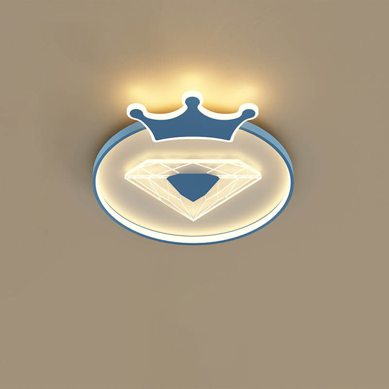 Plafonnier LED pour enfants avec abat-jour acrylique en forme de couronne ronde et diamant de simplicité créative 