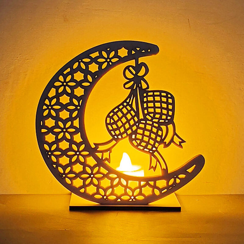 Eid Creative Moon Wooden LED Night Light Decorative Table Lamp