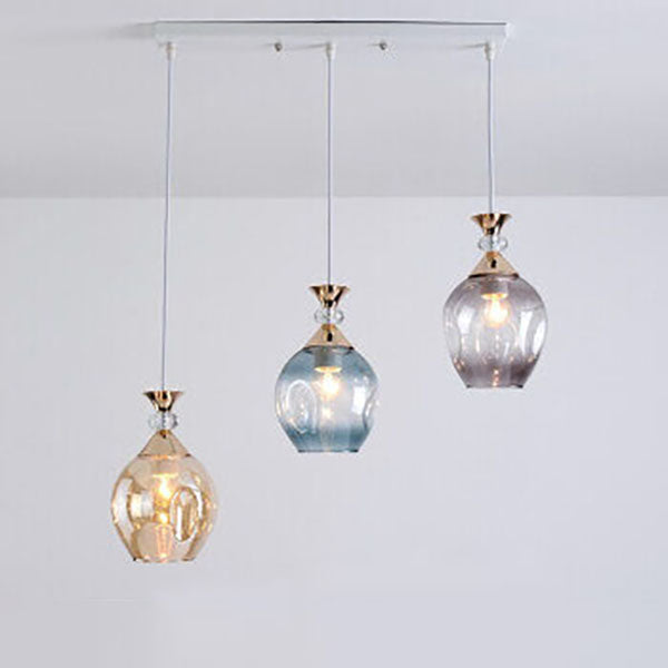 Zeitgenössische nordische Inselleuchte mit kugelförmigem Schirm aus Farbverlaufsglas und Metall, 1/3-flammig, für das Wohnzimmer 