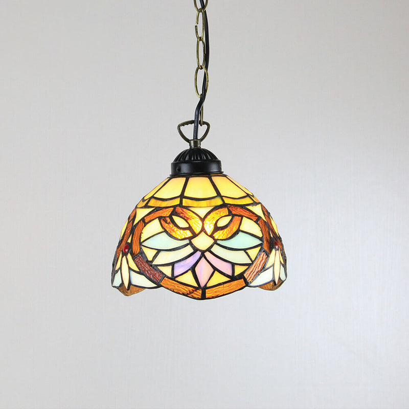 Tiffany Rustic Rose Beads Stained Glass 1-Light Pendant Light