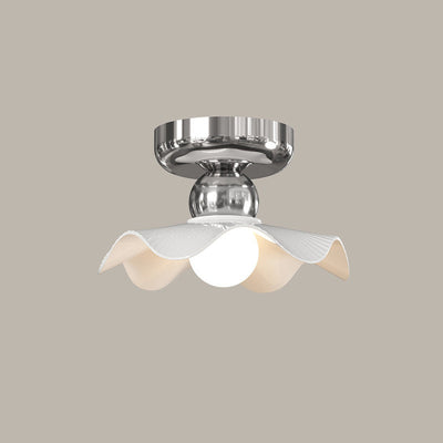Lustre de plafond semi-encastré moderne en céramique avec dentelle ronde crème à 1 lumière 