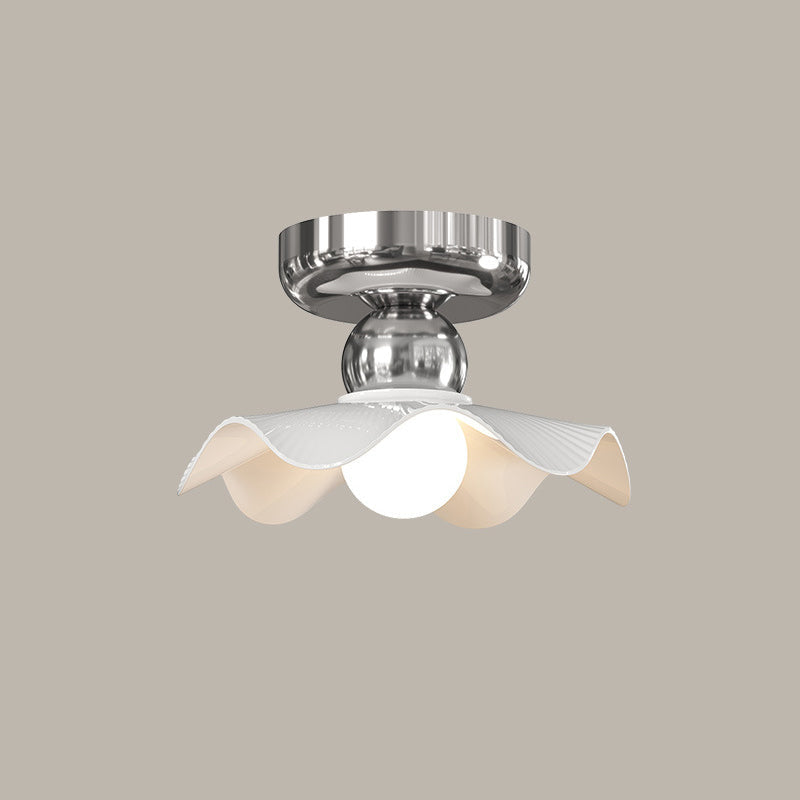 Lustre de plafond semi-encastré moderne en céramique avec dentelle ronde crème à 1 lumière 
