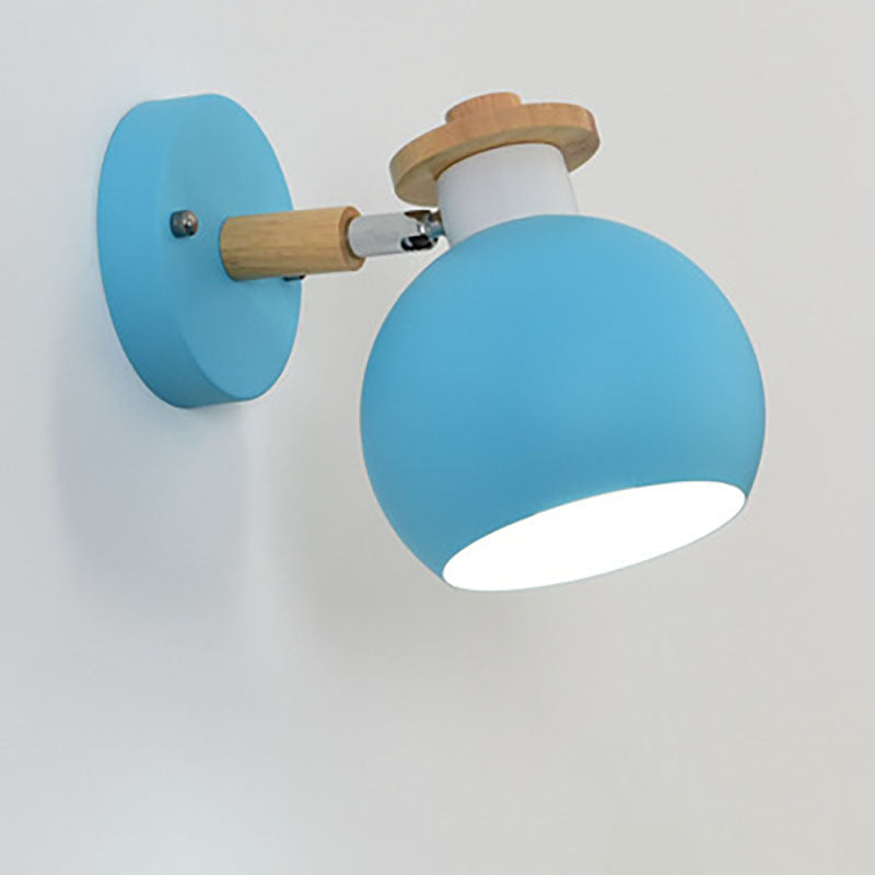 Lámpara Aplique de Pared de 1 Luz de Madera y Hierro Redondo Moderno Macaron 
