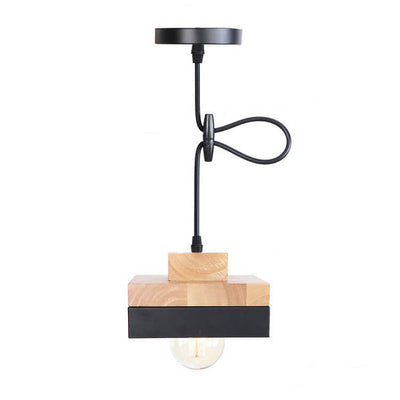 Moderne, minimalistische, einfarbige Pendelleuchte aus Schmiedeeisen und Holz mit 1 Leuchte 