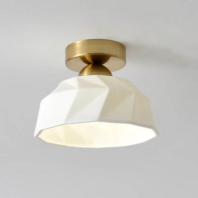 Nordic Minimal Textured Ceramic Cone Round 1-Light Semi-Flush Mount Ceiling Light