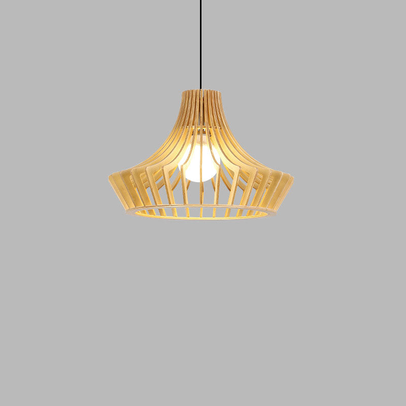 Modern Minimalist Wood Geometry Jar 1-Light Pendant Light