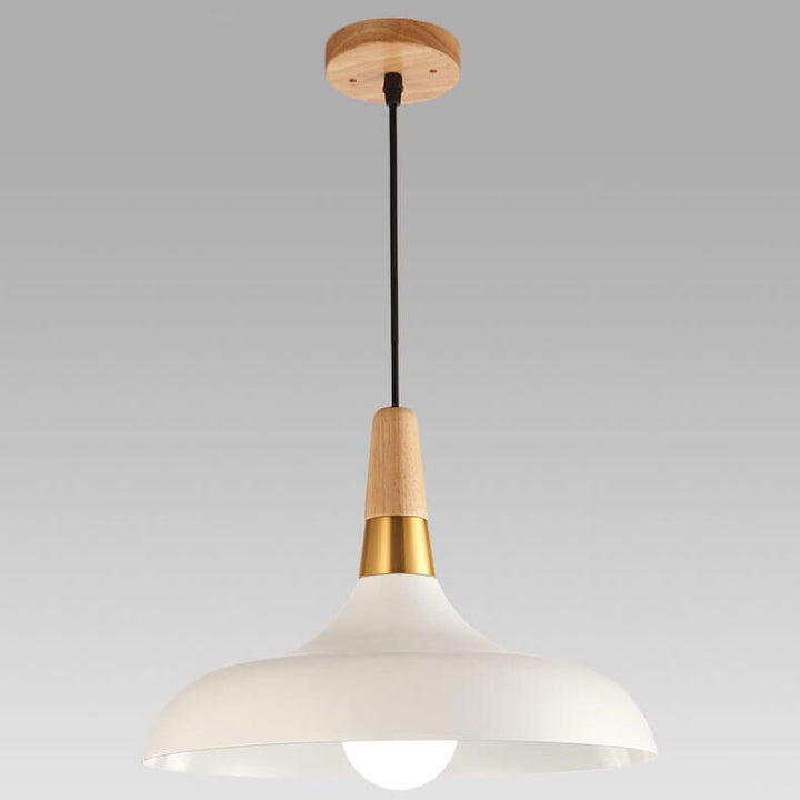 Contemporary Nordic Round Barn Iron Wood Macaron 1-Light Pendant Light For Bedroom