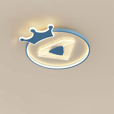 Plafonnier LED pour enfants avec abat-jour acrylique en forme de couronne ronde et diamant de simplicité créative 