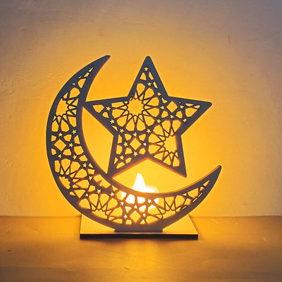 Eid Creative Moon Wooden LED Night Light Decorative Table Lamp