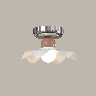 Lustre de plafond semi-encastré moderne en céramique avec dentelle ronde crème à 1 lumière 