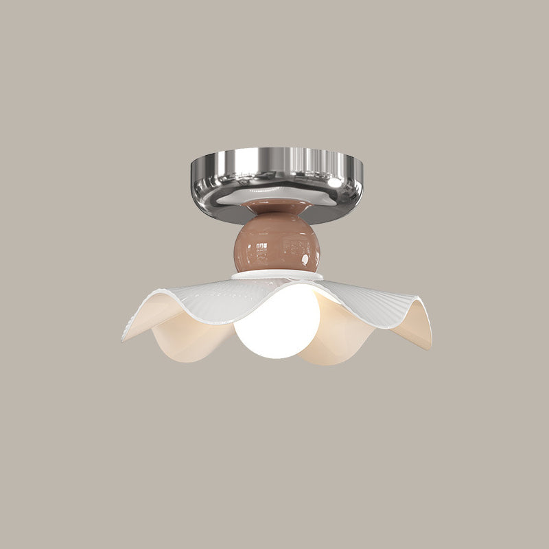 Lustre de plafond semi-encastré moderne en céramique avec dentelle ronde crème à 1 lumière 