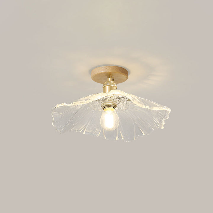 Plafón semiempotrado de techo tradicional chino de vidrio y hierro con hoja de loto, 1 luz, para sala de estar 