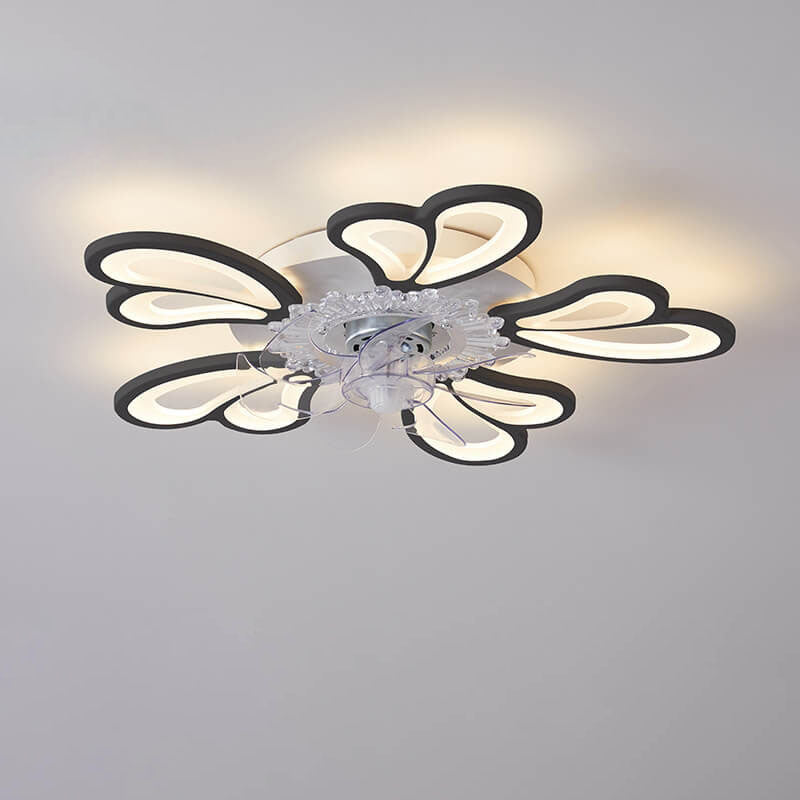 Scandinavian Modern Minimalist Heart Iron Acrylic Plastic LED Flush Mount Ceiling Fan Light