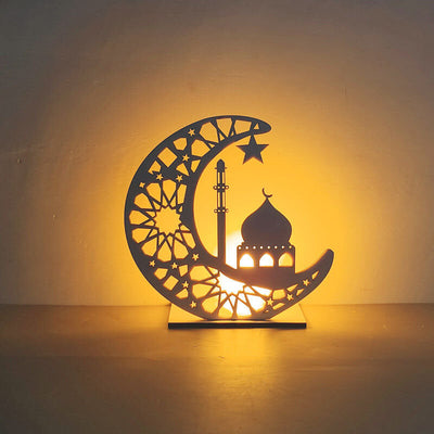 Eid Creative Moon Wooden LED Night Light Decorative Table Lamp