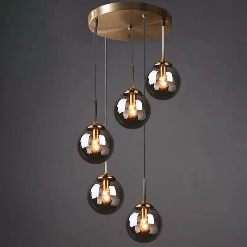 Contemporary Nordic Copper Spherical Glass Shade 1/3/5-Light Island Light Chandelier For Dining Room