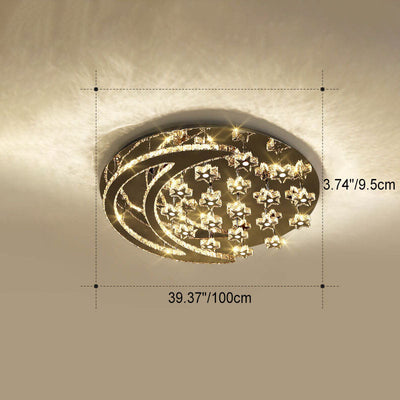 Modern Romantic Stainless Steel Crystal Star Moon LED Flush Mount Ceiling Light