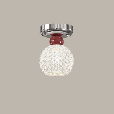 Lustre de plafond semi-encastré moderne en céramique avec dentelle ronde crème à 1 lumière 