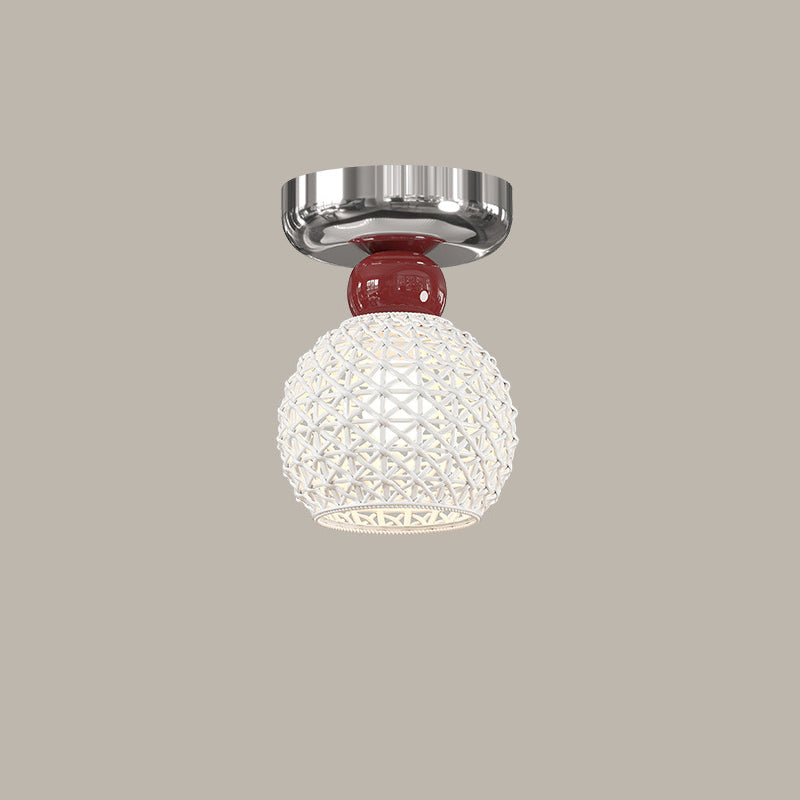 Lustre de plafond semi-encastré moderne en céramique avec dentelle ronde crème à 1 lumière 