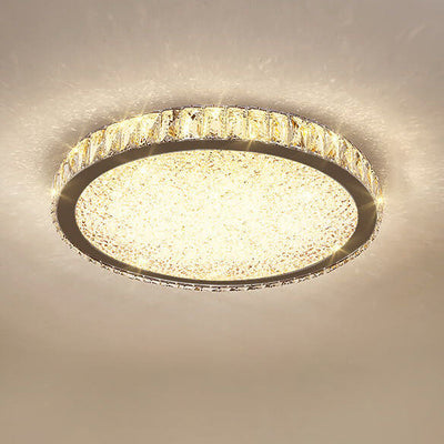 Modern Minimalist Stainless Steel Crystal LED Flush Mount Ceiling Light