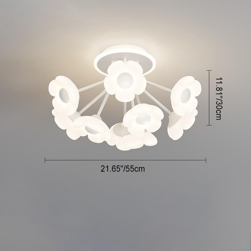 Contemporary Creative Flower PE Shade Iron Frame LED Semi-Flush Mount Ceiling Light For Bedroom