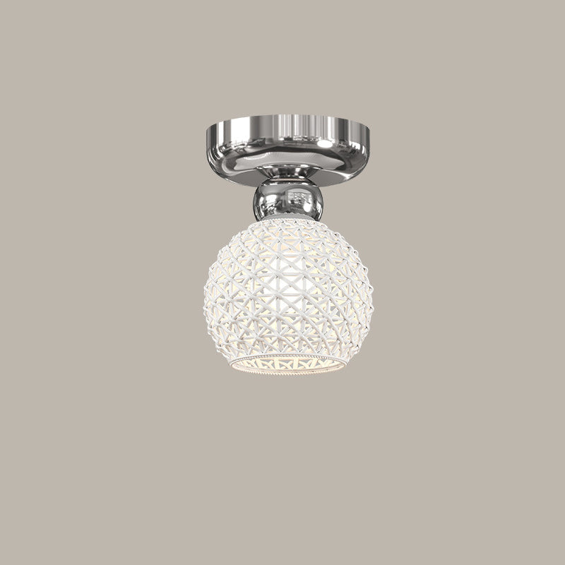 Lustre de plafond semi-encastré moderne en céramique avec dentelle ronde crème à 1 lumière 