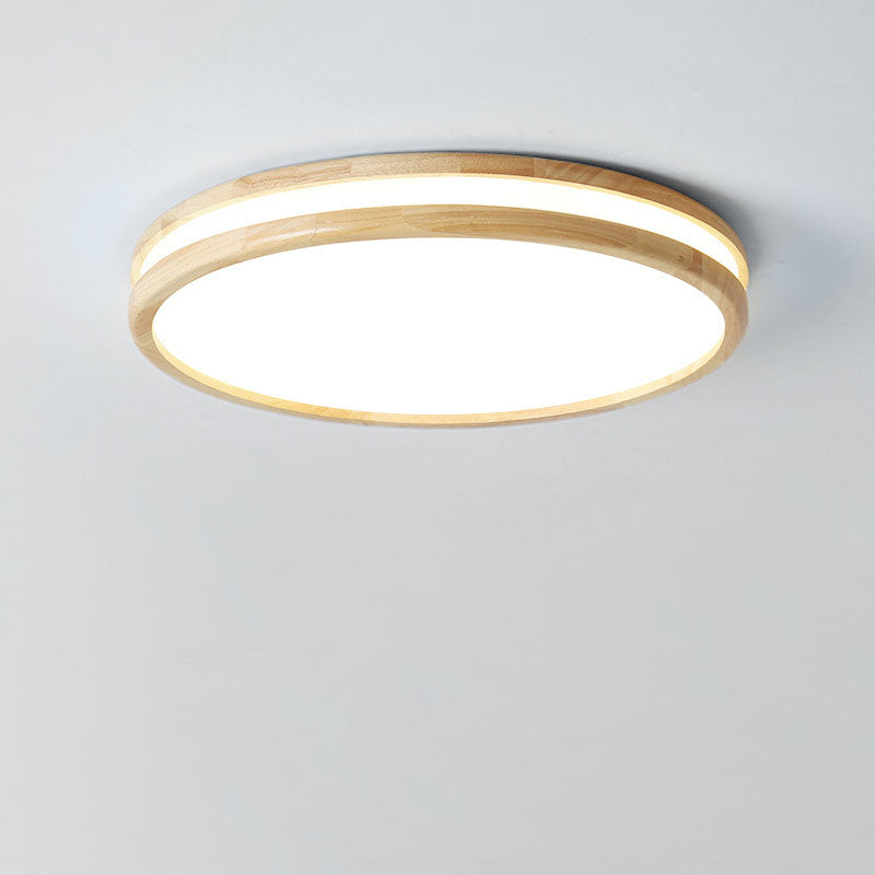 Plafonnier encastré à LED mince en bois rond simple japonais 
