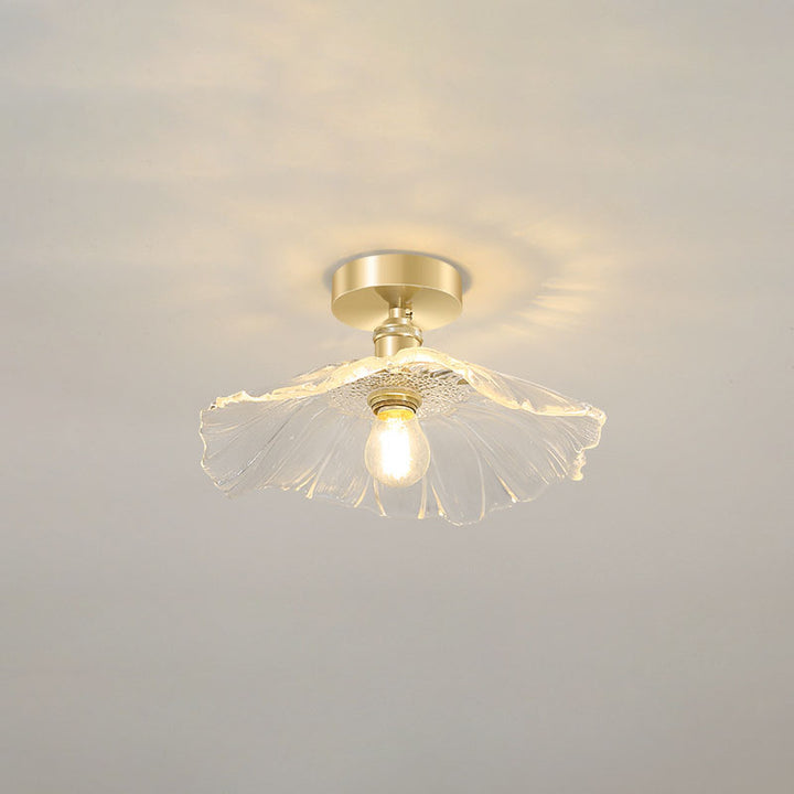 Plafón semiempotrado de techo tradicional chino de vidrio y hierro con hoja de loto, 1 luz, para sala de estar 