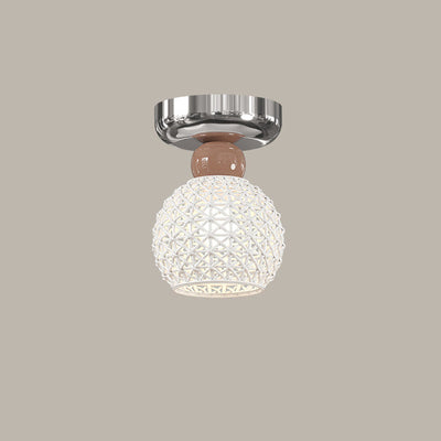 Lustre de plafond semi-encastré moderne en céramique avec dentelle ronde crème à 1 lumière 