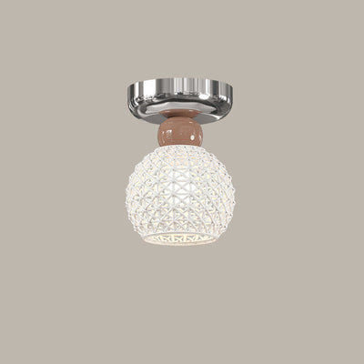 Modern Cream Round Lace Iron Ceramic 1-Light Semi-Flush Mount Ceiling Light