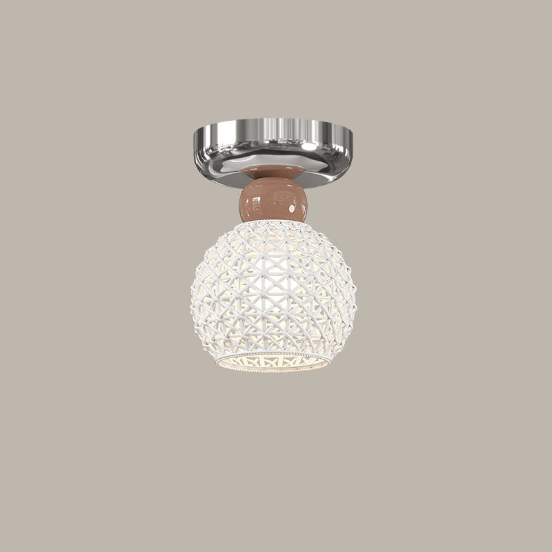 Modern Cream Round Lace Iron Ceramic 1-Light Semi-Flush Mount Ceiling Light