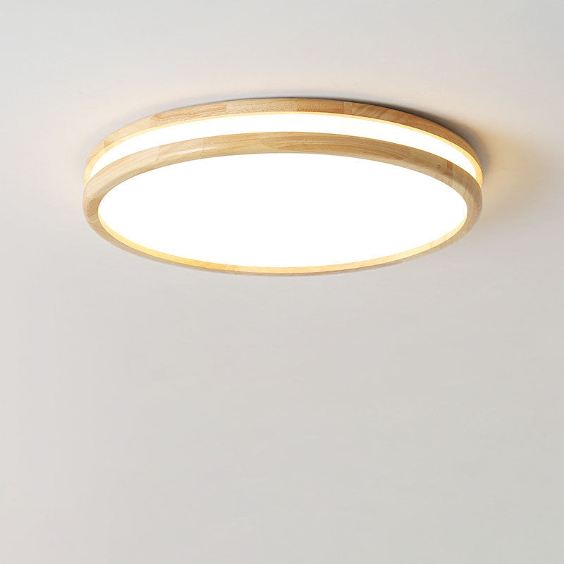 Japanese Simple Round Wooden Thin LED Flush Mount Ceiling Light