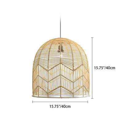 Contemporary Boho Rattan Weaving Cage 1-Light Pendant Light For Dining Room