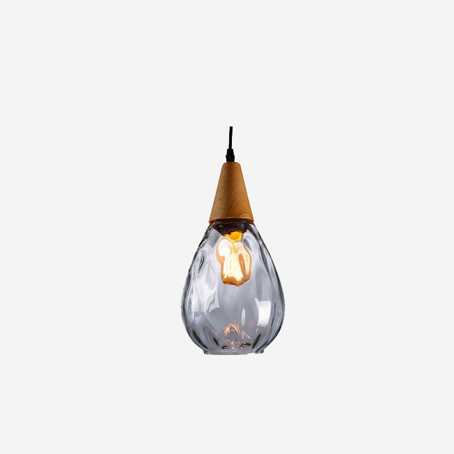 Moderne minimalistische runde Pendelleuchte mit 1 Flamme aus Holzglas mit Wasserwellenstruktur für das Schlafzimmer 