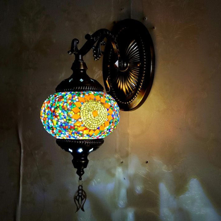 European Vintage Exotic Cracked Glass 1-Light Wall Sconce Lamp