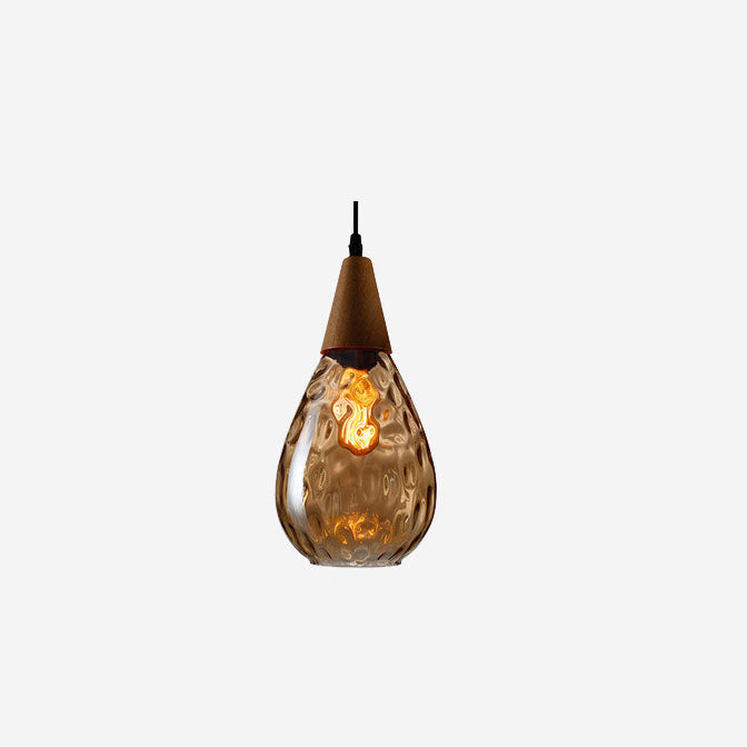 Moderne minimalistische runde Pendelleuchte mit 1 Flamme aus Holzglas mit Wasserwellenstruktur für das Schlafzimmer 