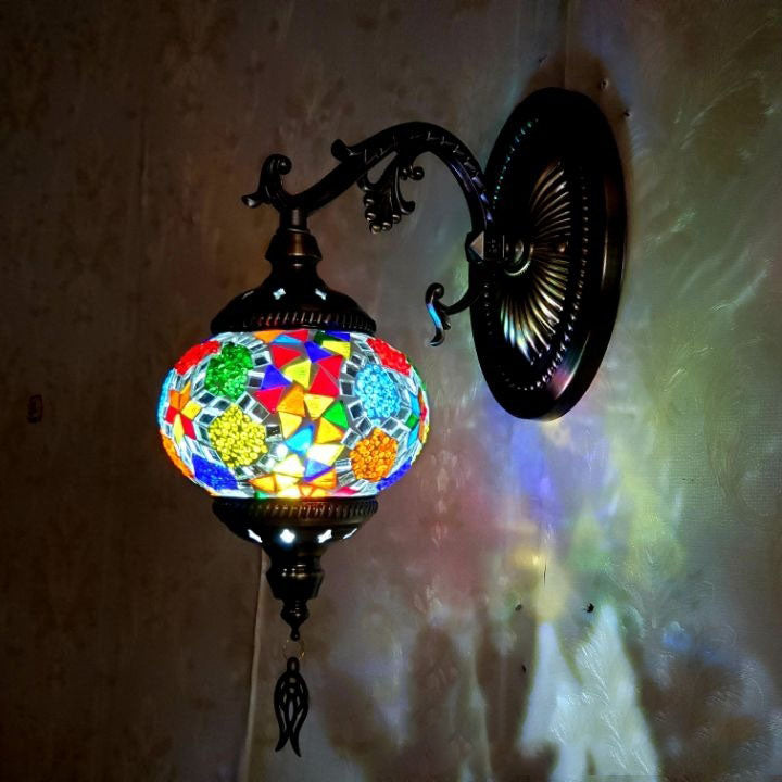 European Vintage Exotic Cracked Glass 1-Light Wall Sconce Lamp