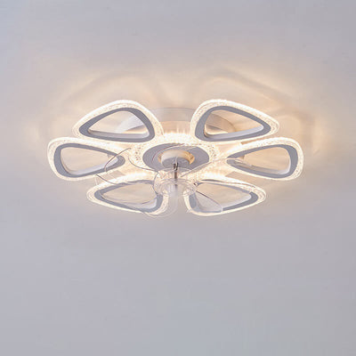 Scandinavian Modern Minimalist Flower Petals Iron Acrylic Plastic LED Flush Mount Ceiling Fan Light